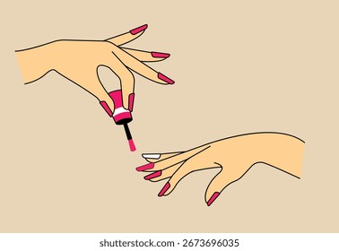 Uma mão aplicando esmalte de unha em outra mão