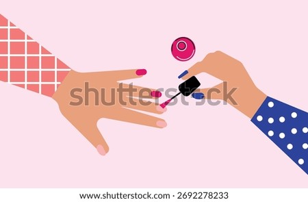 One hand applying nail polish in another hand