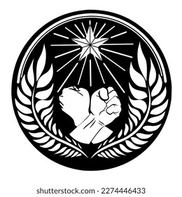 The one hand clenched meet, underneath him over there are two wings and is shining star ...It was made a circular shape, black meaningful about solidarity between individuals