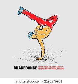 One hand frieze by B Boy. Vector outline of Breakdance with scribble doodles style drawing.