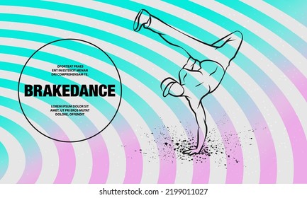 One hand frieze by B Boy. Vector Breakdancer dancing and making a frieze with a one-hand illustration.
