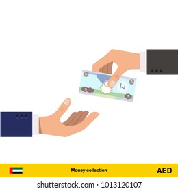 One hand gives Dirham in other hand