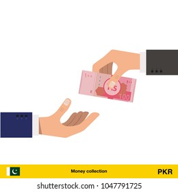 One hand gives Pakistan rupee in other hand