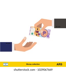One hand gives  peso in other hand