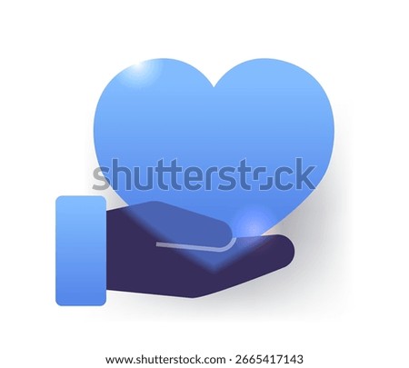 One hand hold blue hurt. Glass morphism health care icon