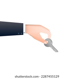 una llave de mano sobre fondo blanco. Éxito empresarial. Ilustración vectorial.