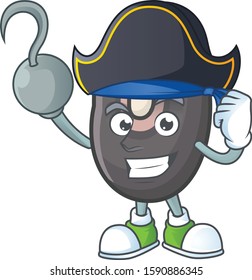 one hand Pirate black beans cartoon character wearing hat