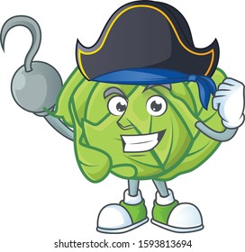 one hand Pirate cabbage cartoon character wearing hat
