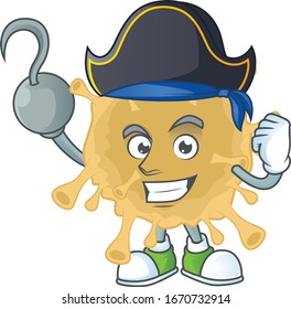 One hand Pirate cartoon design style of coronavirus particle wearing a hat