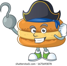 One hand Pirate cartoon design style of chocolate macarons wearing a hat