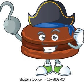 One hand Pirate cartoon design style of chocolate alfajor wearing a hat