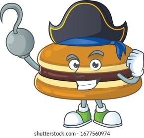 One hand Pirate cartoon design style of dorayaki wearing a hat