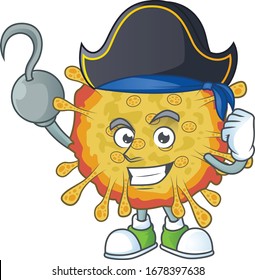 One hand Pirate cartoon design style of outbreaks coronavirus wearing a hat