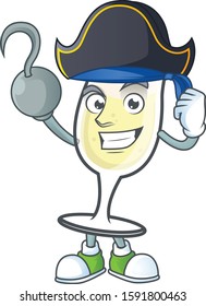 one hand Pirate champagne glass cartoon character wearing hat