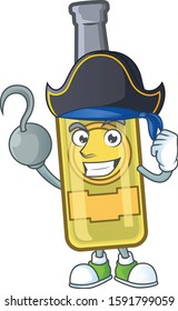 one hand Pirate champagne yellow bottle cartoon character wearing hat