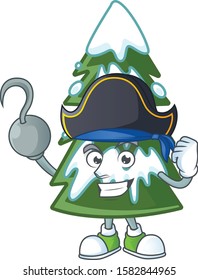 one hand Pirate christmas tree snow cartoon style