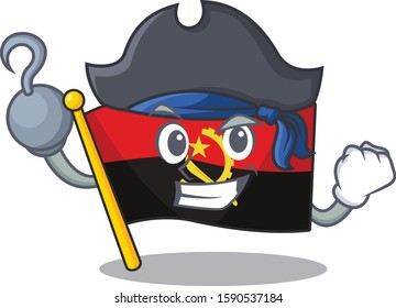 one hand Pirate flag angola Scroll cartoon style with hat