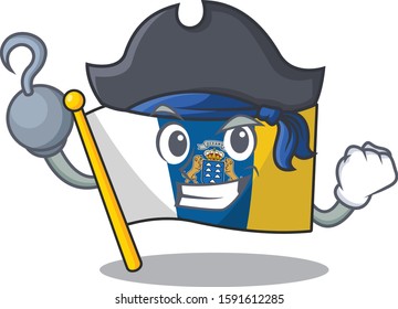 one hand Pirate flag canary island Scroll cartoon style with hat