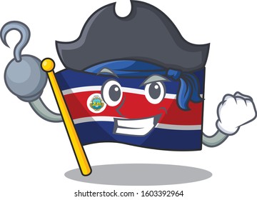 one hand Pirate flag costa rica Scroll cartoon style with hat