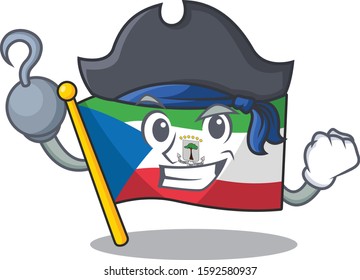 one hand Pirate flag equatorial guinea Scroll cartoon style with hat