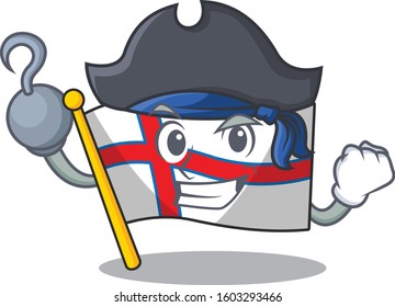 one hand Pirate flag faroe island Scroll cartoon style with hat