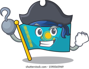 one hand Pirate flag kazakhstan mascot cartoon style