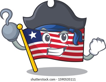 one hand Pirate flag liberia Scroll cartoon style with hat