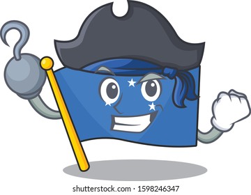 one hand Pirate flag micronesia Scroll cartoon style with hat