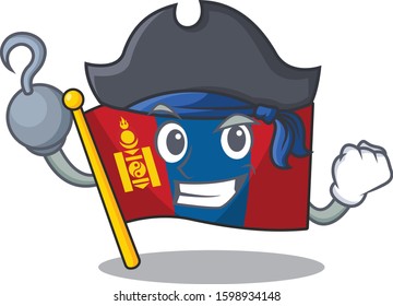 one hand Pirate flag mongolia Scroll cartoon style with hat