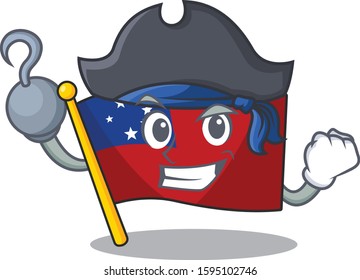 one hand Pirate flag samoa Scroll cartoon style with hat
