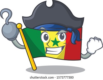 one hand Pirate Flag Senegal mascot cartoon style