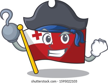 one hand Pirate flag tonga Scroll cartoon style with hat