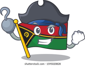 one hand Pirate flag vanuatu Scroll cartoon style with hat