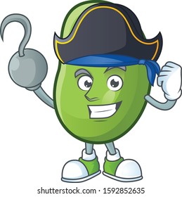 one hand Pirate green beans cartoon character wearing hat