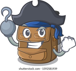 one hand Pirate hiking backpack Scroll cartoon style with hat