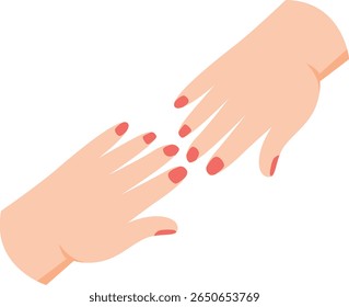 One hand rubs the fingers of the other to remove germs, demonstrating proper hand washing for personal hygiene and safety.
