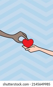 One hand sharing the heart with another hand