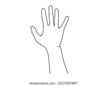One Hand showing five fingers. Stopping gesture. stop character.Hand gesture sketch on a white background. vector Illustration