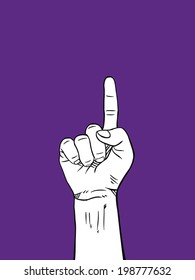 One Hand sign : white on purple background