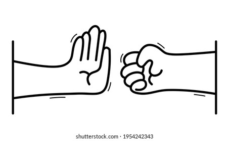 Eine Hand hält eine andere mit aggressiv geklammerten Faust Stopp Gewalt Konzept, Vektorgrafik im flachen Stil einzeln auf Weiß, gegen Grausamkeit und Verbrechen.