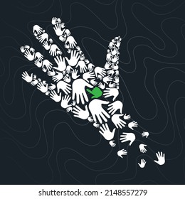 One hand that rules them all among so many hands. One big hand made up of many hands. vectorial