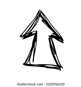 Ein handgezeichnetes geometrisches Element. Pfeil, Zeiger, schwarze Vektorelement für Design. Doodle einzeln auf Weiß