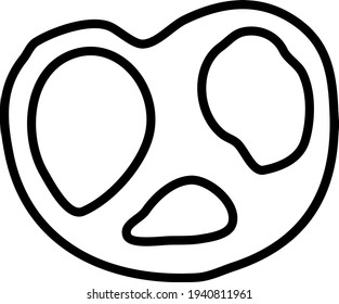One hand-drawn pretzel. Doodle vector illustration. Isolated on a white background, black and white graphics