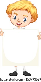 One happy boy with blank board illustration