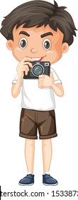 One happy boy with camera illustration