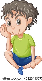 One happy boy sitting on the floor illustration