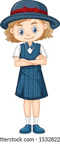 One happy girl in blue uniform illustration