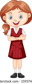 One happy girl in red uniform illustration