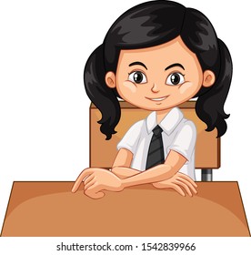 One happy girl sitting on the table illustration