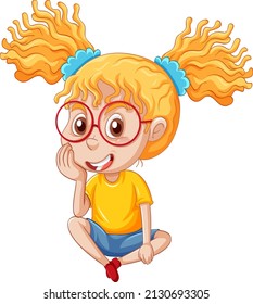 One happy girl sitting on the floor illustration